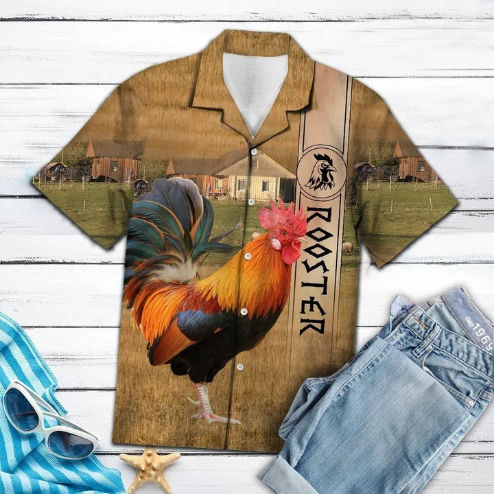 The Beauty Of Rooster In Meadow Hawaiian Shirt