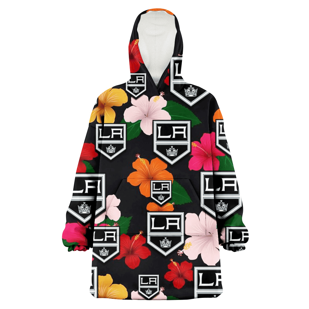 Los Angeles Kings Pink Orange Yellow White Hibiscus Black Background 3D Printed Hoodie Blanket Snug Hoodie