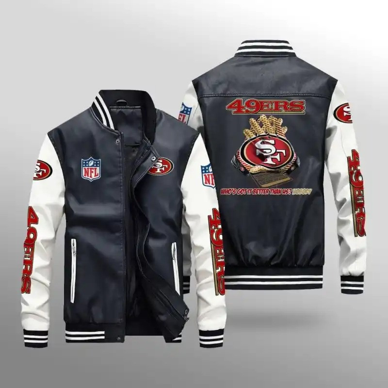 San Francisco 49ers NFL Team Personalized Name Back Logo Baseball Mitt Pattern Leather Bomber Jacket