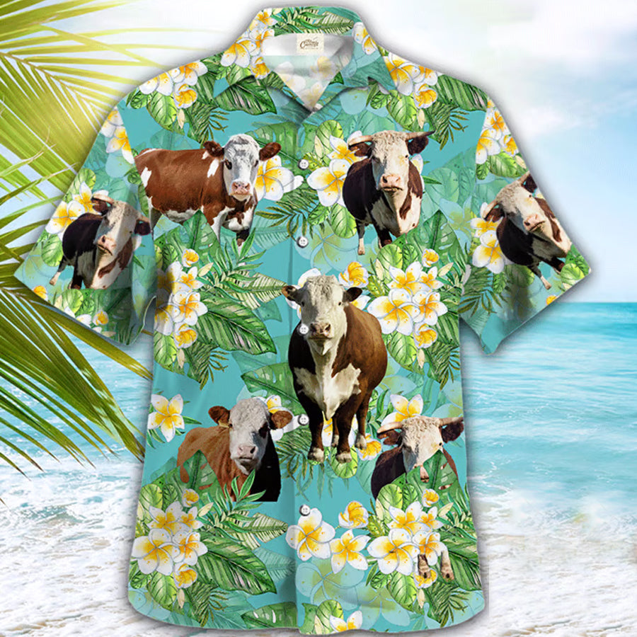 Hereford Tropical Hawaiian Shirt, Cow Hawaiian Shirt, Animal Hawaiian Shirts For Men, Gift For Him