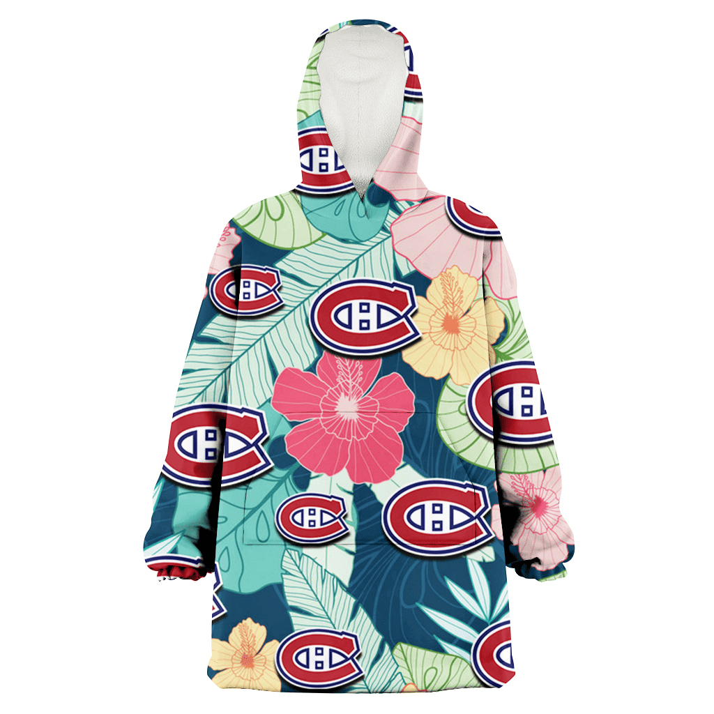 Montreal Canadiens Colorful Sketch Hibiscus Dark Green Background 3D Printed Hoodie Blanket Snug Hoodie