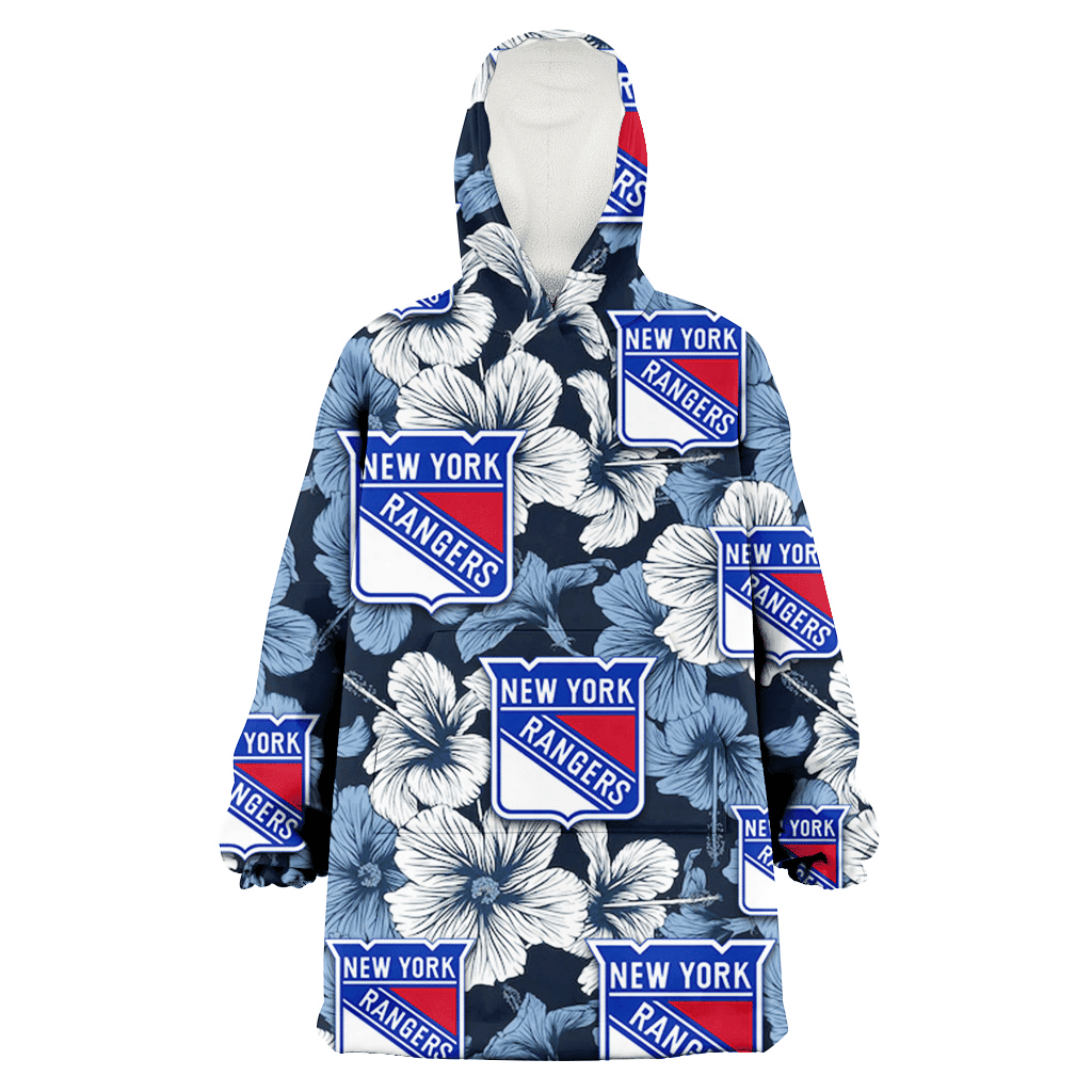 New York Rangers White And Blue Hibiscus Dark Blue Background 3D Printed Hoodie Blanket Snug Hoodie