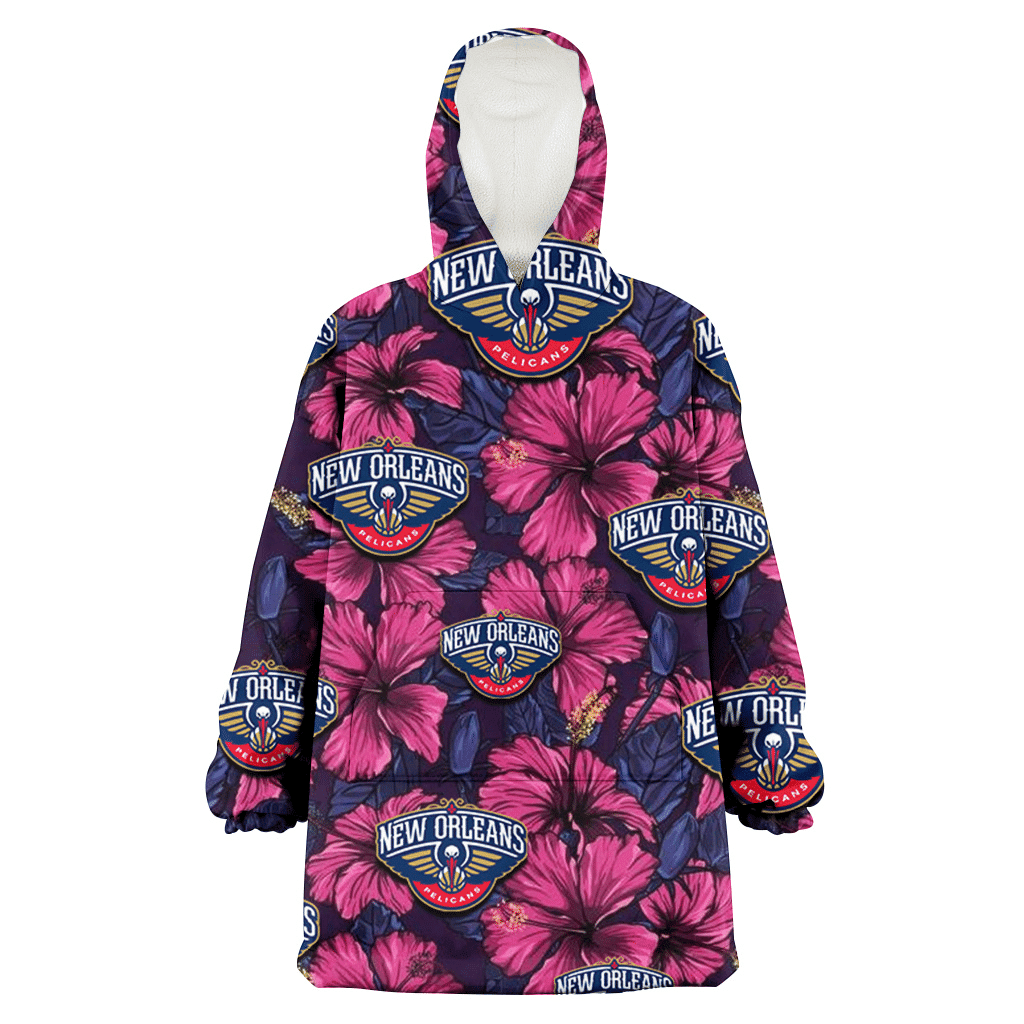 New Orlean Pelicans Violet Red Blue Leaf Black Background 3D Printed Hoodie Blanket Snug Hoodie