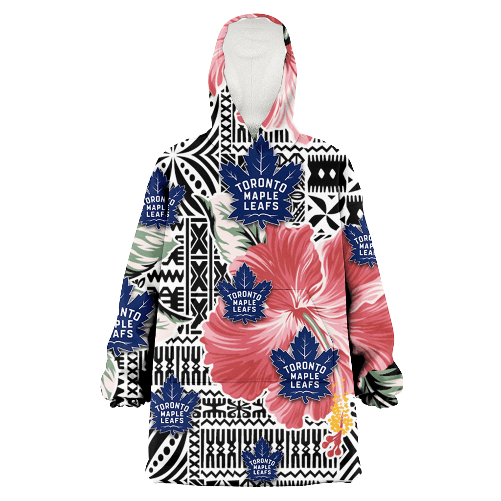 Toronto Maple Leafs Pink Hibiscus Black Pattern White Background 3D Printed Hoodie Blanket Snug Hoodie