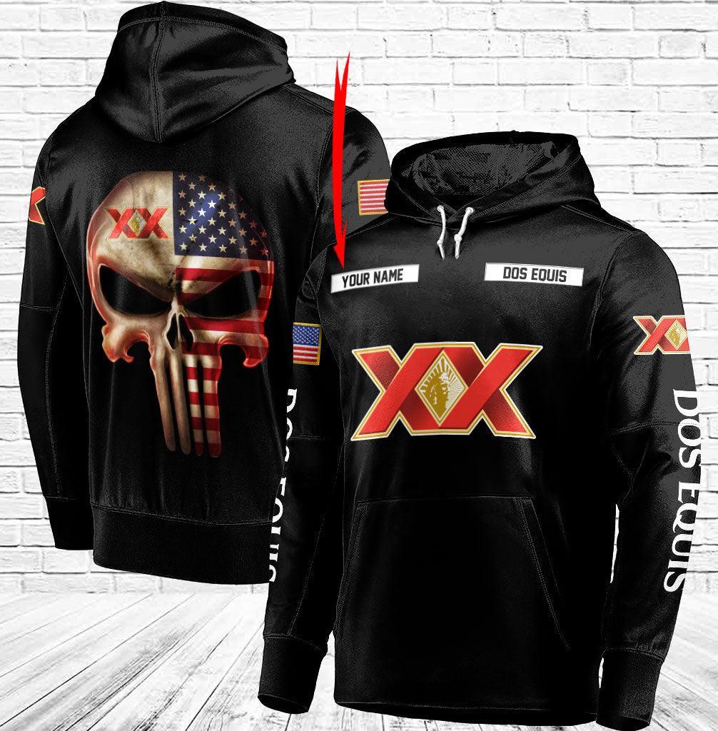 Personalized Black Usa Flag Skull Dos Equis Hoodie