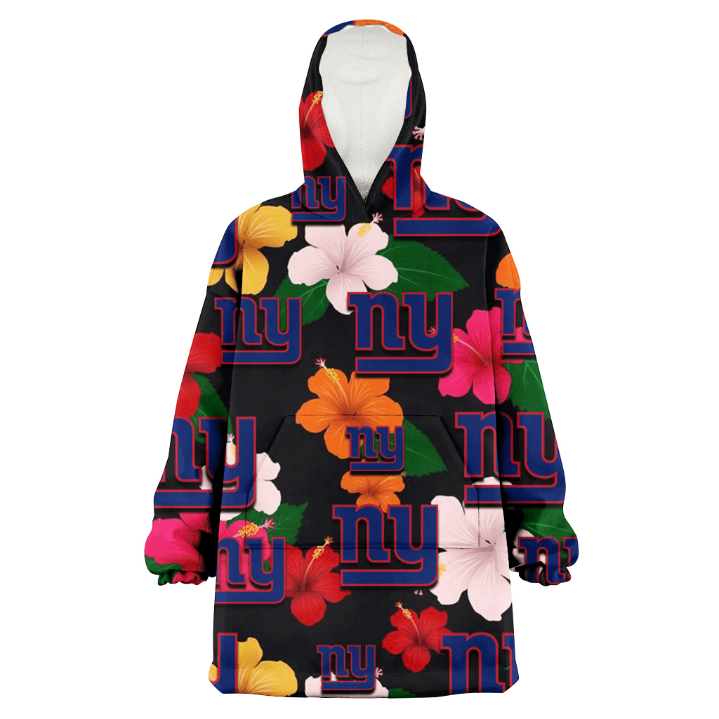 New York Giants Pink Orange Yellow White Hibiscus Black Background 3D Printed Hoodie Blanket Snug Hoodie