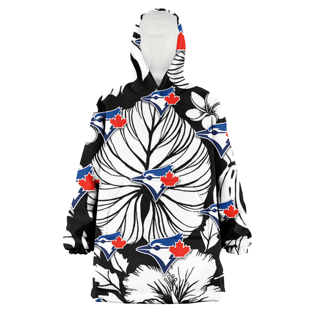 Toronto Blue Jays White Hibiscus Porcelain Flower Palm Leaf Black 3D Printed Hoodie Blanket Snug Hoodie