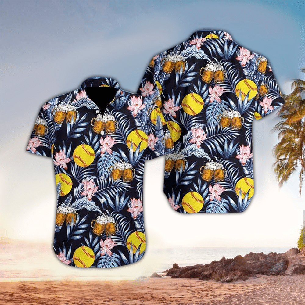 Beer And Softball Aloha Hawaii Shirt, Perfect Hawaiian Shirt For Beer Lover