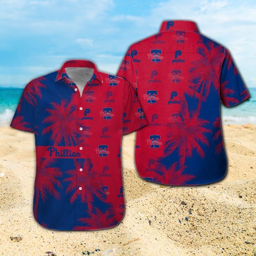 Philadelphia Phillies Short Sleeve Button Up Tropical Hawaiian Shirt Ver010