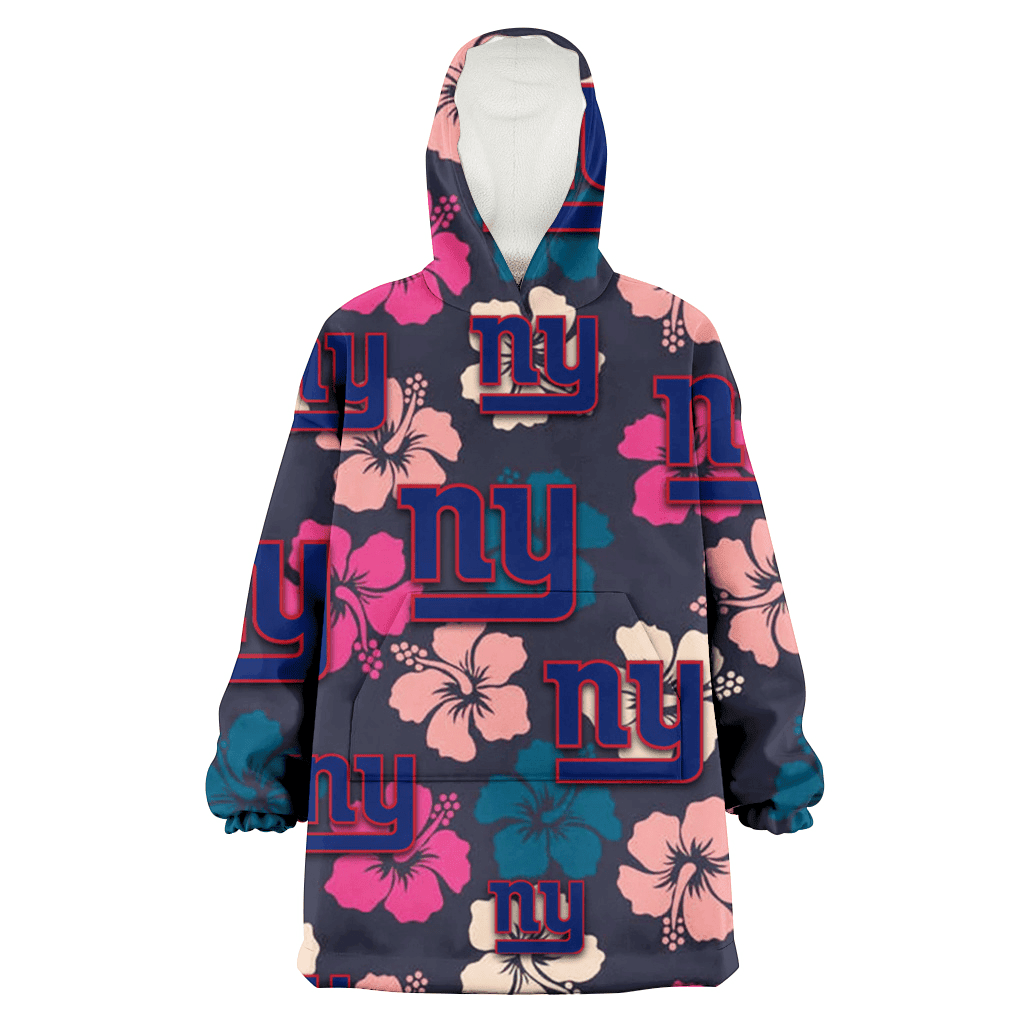 New York Giants Colorful Hibiscus Black Background 3D Printed Hoodie Blanket Snug Hoodie