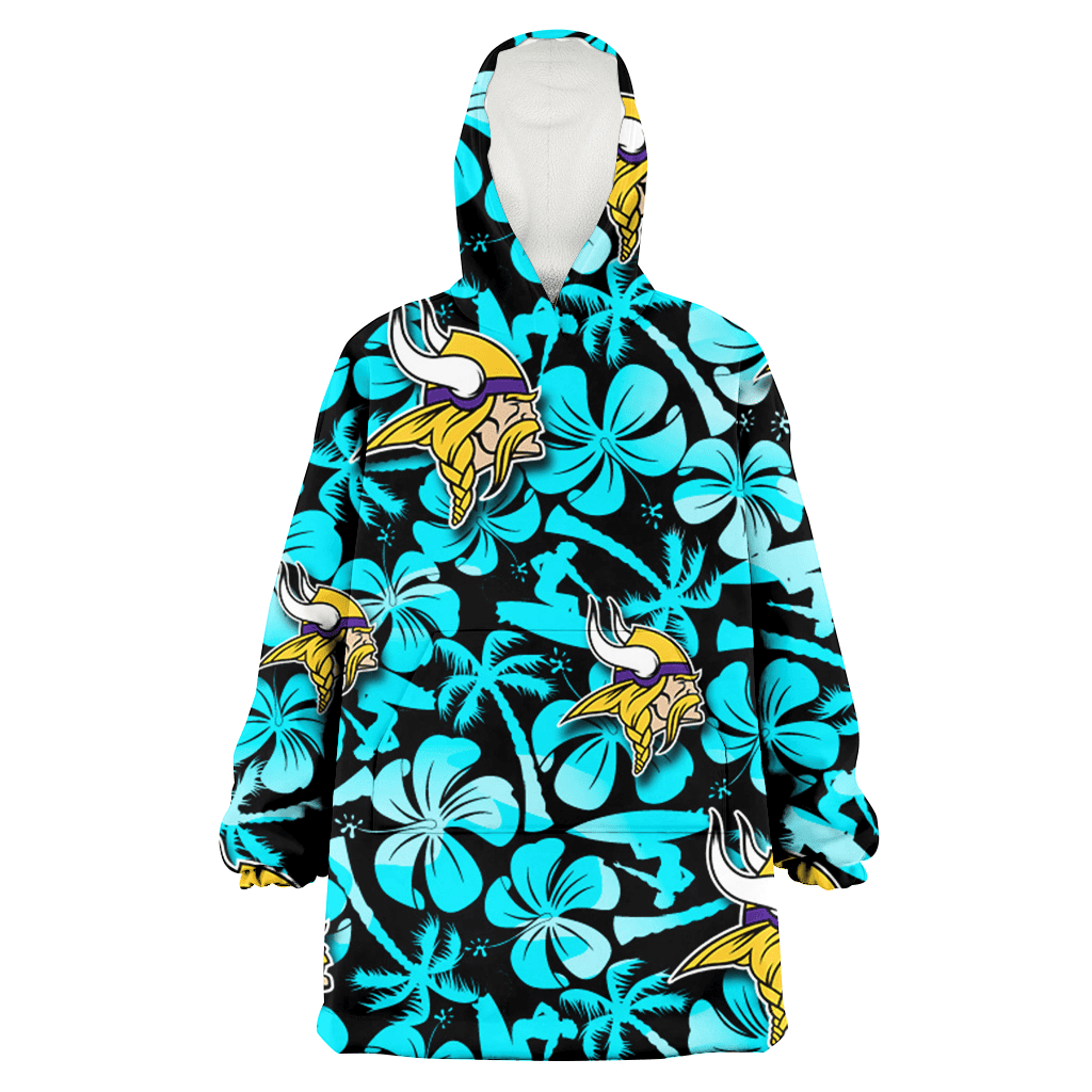 Minnesota Vikings Blue Hibiscus Blue Coconut Tree Black Background 3D Printed Hoodie Blanket Snug Hoodie