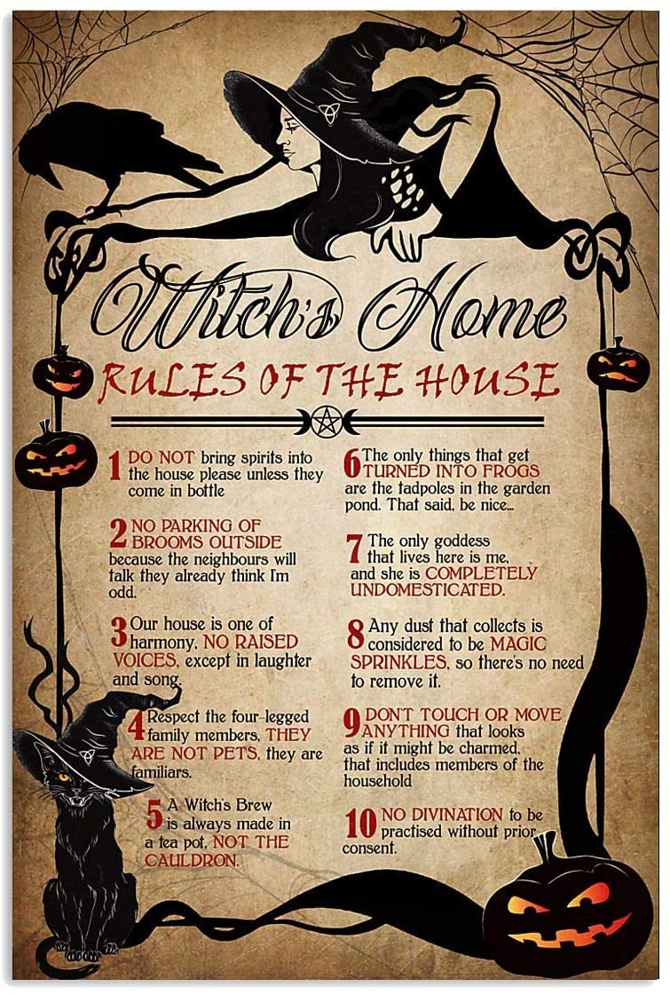 Cat Witch Home Rules Of The House Poster Canvas Gift For Men Women  On Birthday Xmas  Art Print  Poster print  Wall Art