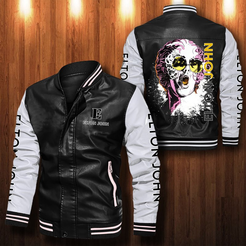 Elton John Leather Varsity Jacket Bomber Coat