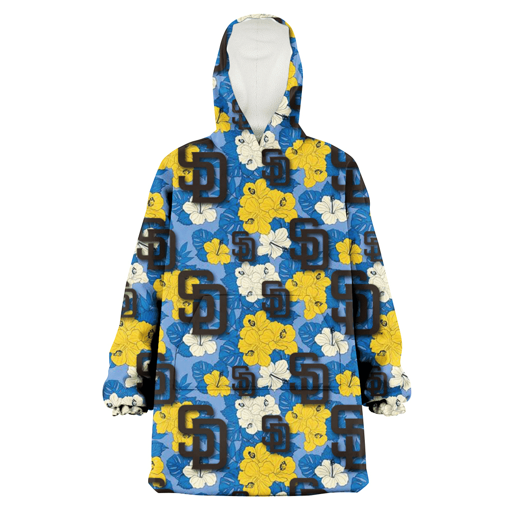 San Diego Padres Yellow White Hibiscus Powder Blue Background 3D Printed Hoodie Blanket Snug Hoodie