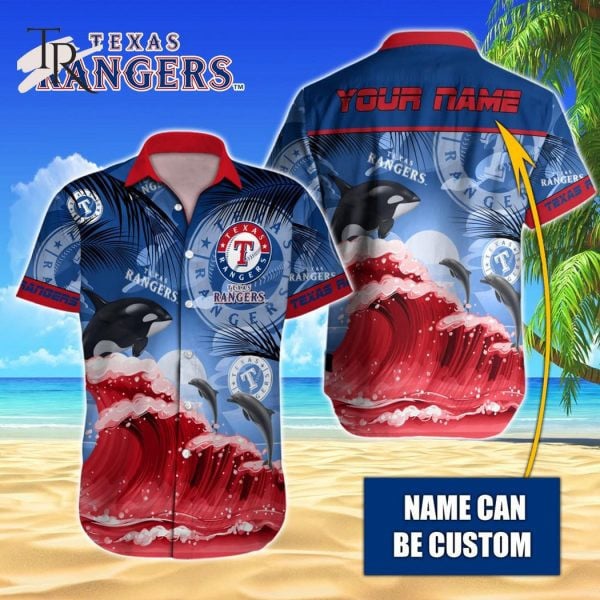 Custom Name Mlb Texas Rangers Tropical Beach Whale 3D Hawaiian Shirt