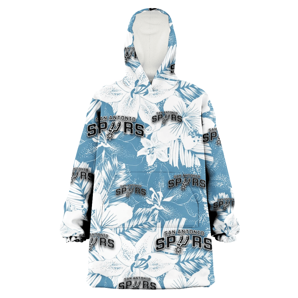 San Antonio Spurs White Hibiscus Orchid Light Blue Background 3D Printed Hoodie Blanket Snug Hoodie