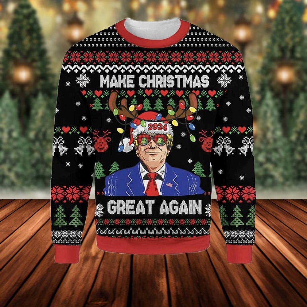 Trump Christmas Ugly Sweater, Merry Christmas Great Again Ugly Sweater, Funny Trump President Christmas Sweater, Xmas Trump Sweatshirt X Halloween Collection From Snorider