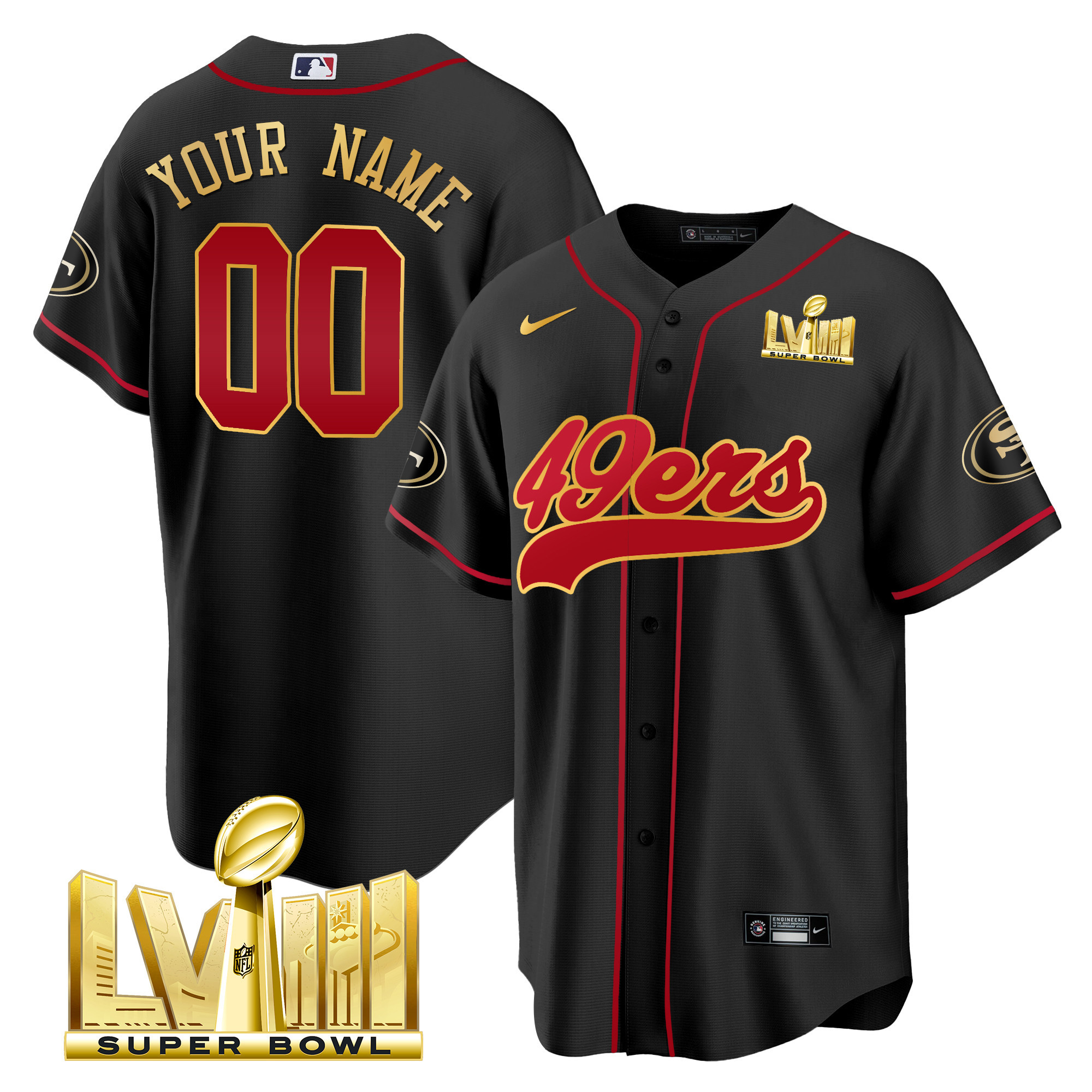 49Ers Super Bowl Lviii Gold Patch Baseball Custom Jersey – All Stitched