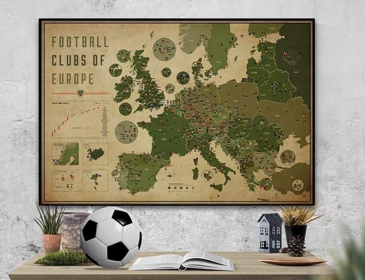 Football Clubs Of Europe Maps Version Poster Poster Canvas Poster Canvas Gifts For Fan PeckShirt