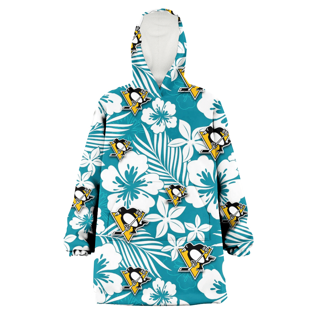 Pittsburgh Penguins White Hibiscus White Porcelain Flower Light Green Background 3D Printed Hoodie Blanket Snug Hoodie