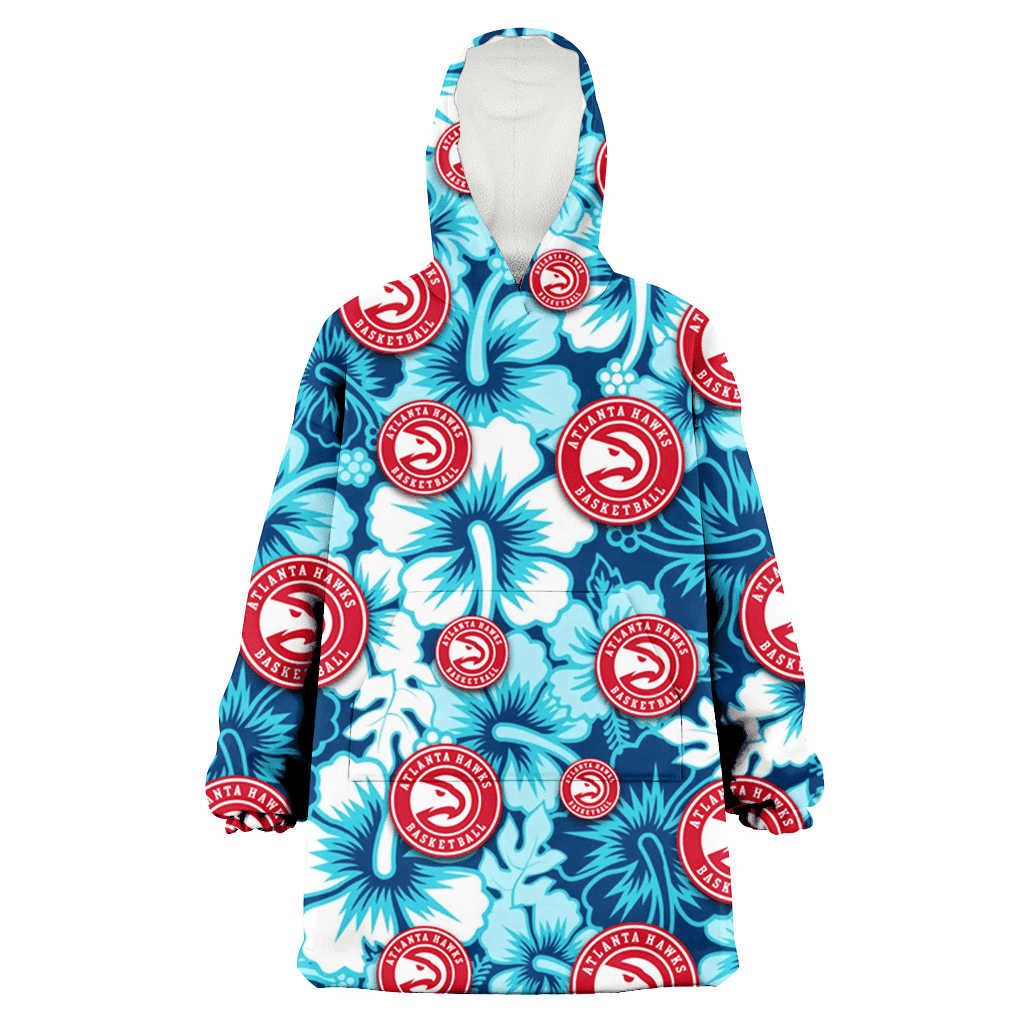 Atlanta Hawks White Blue Hibiscus Blue Background 3D Printed Hoodie Blanket Snug Hoodie