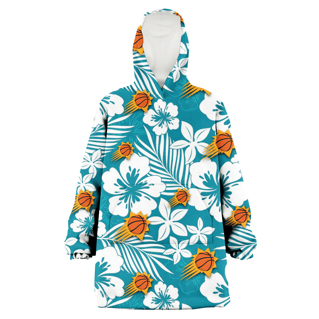 Phoenix Suns White Hibiscus White Porcelain Flower Light Green Background 3D Printed Hoodie Blanket Snug Hoodie