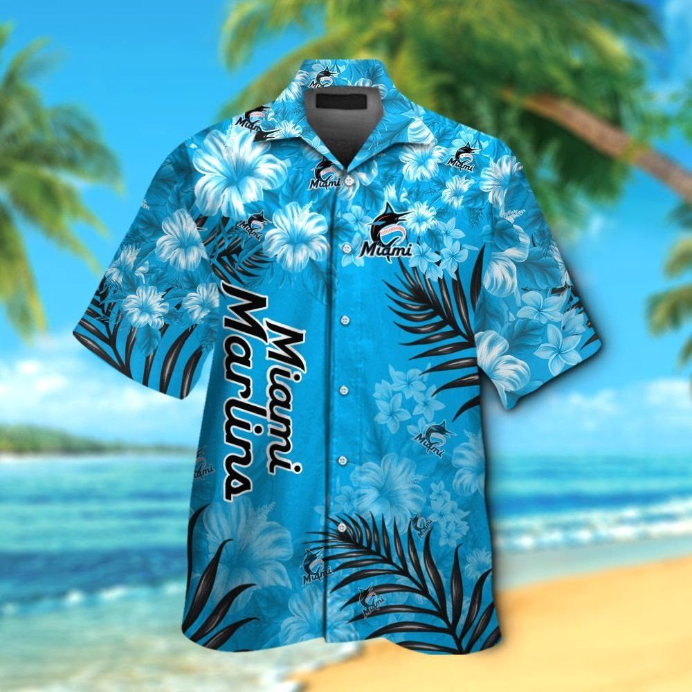 Miami Marlins Short Sleeve Button Up Tropical Hawaiian Shirt Ver06