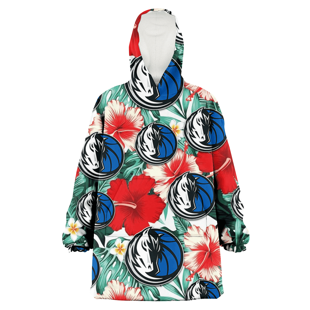 Dallas Mavericks Red Coral Hibiscus White Porcelain Flower Banana Leaf 3D Printed Hoodie Blanket Snug Hoodie