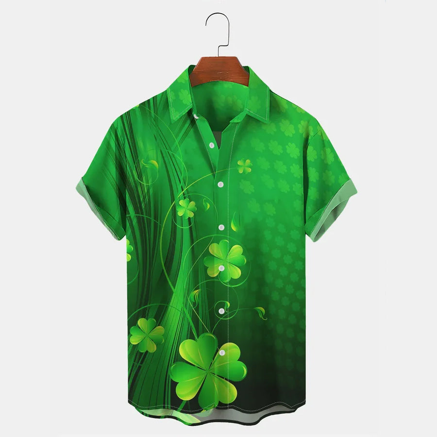 Men’S Holiday St. Patrick Leprechaun Day Hawaiian Short Sleeve Shirt, Patrick’S Day Gift