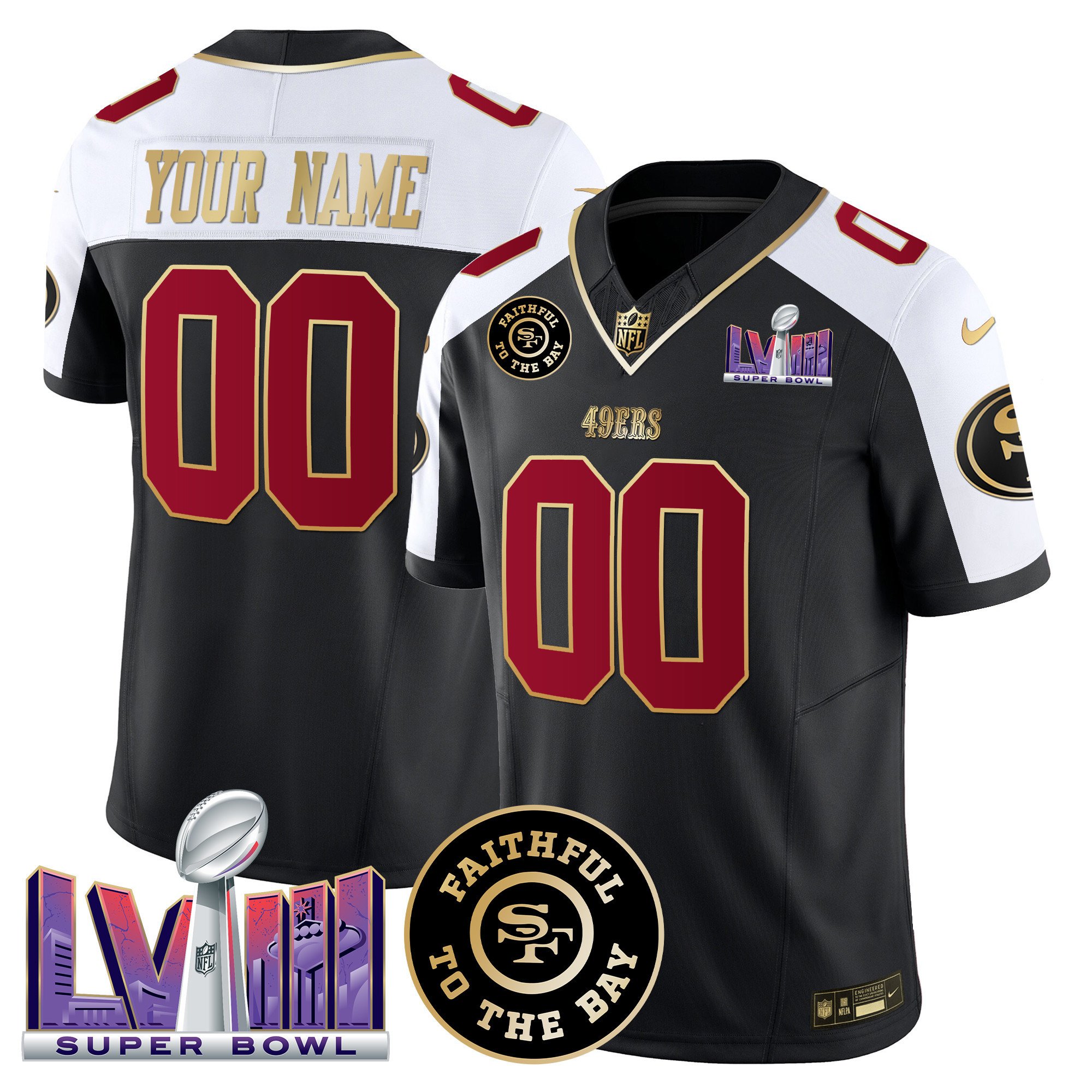 49Ers Faithful & Super Bowl Lviii Patch Vapor Custom Jersey – All Stitched