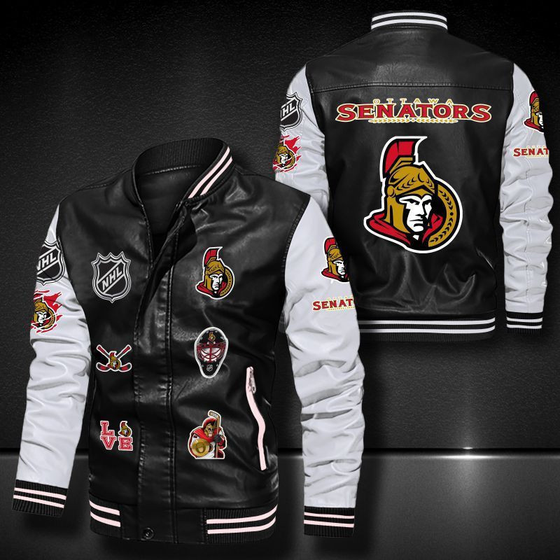 Ottawa Senators Leather Varsity Jacket Bomber Coat