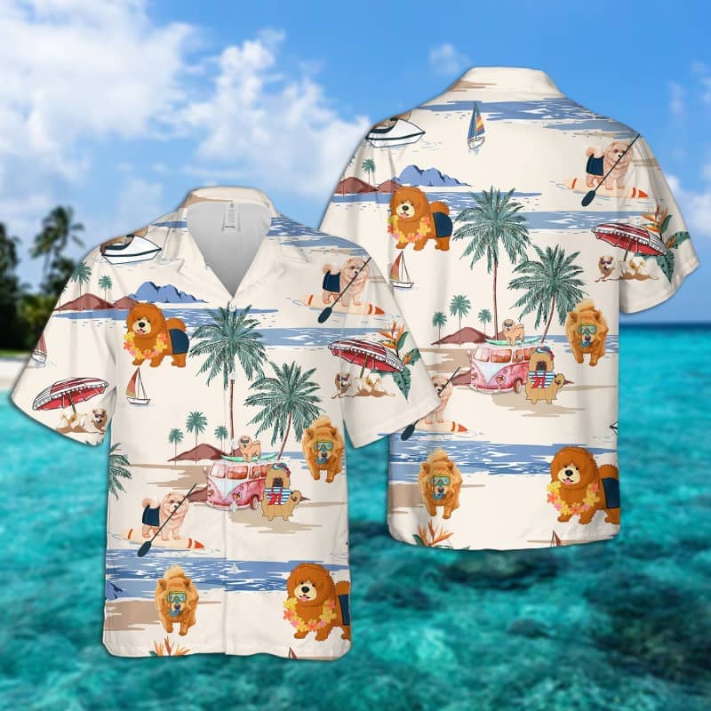 Chow Chow Summer Beach Hawaiian Shirt, Dog Beach Short Sleeve Hawaiian Shirt