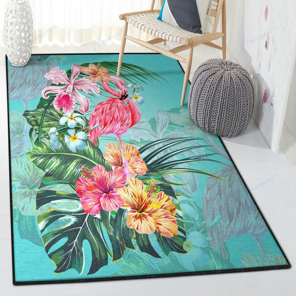 Tropical Forest Art Deco Rug Hawaiian Flamingo Hibiscus Tropical Polynesian Area Rectangle Rugs Carpet Living Room Bedroom
