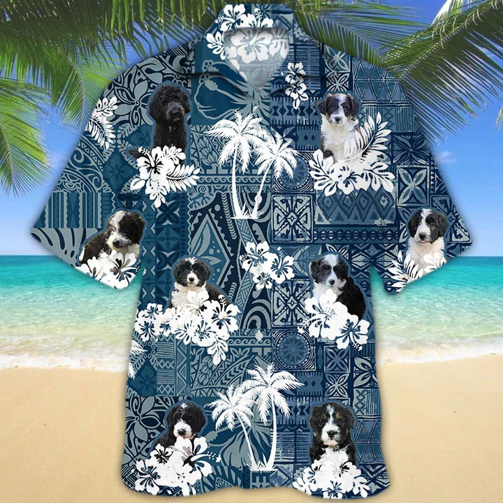 3D Full Print Border Doodle Hawaiian Shirt, Hawaiian Dog Shirt, Animal Hawaii Summer Beach Shirts