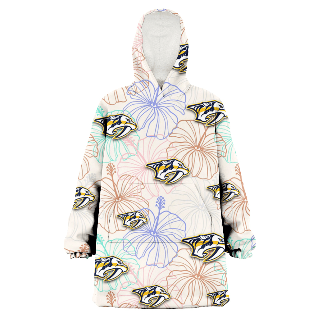 Nashville Predators Sketch Pastel Hibiscus Beige Background 3D Printed Hoodie Blanket Snug Hoodie