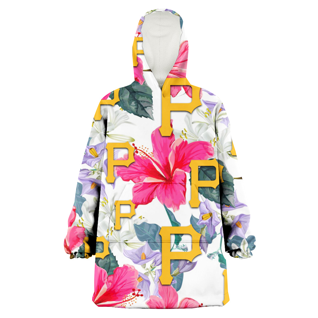 Pittsburgh Pirates Pink Hibiscus White Orchid White Background 3D Printed Hoodie Blanket Snug Hoodie