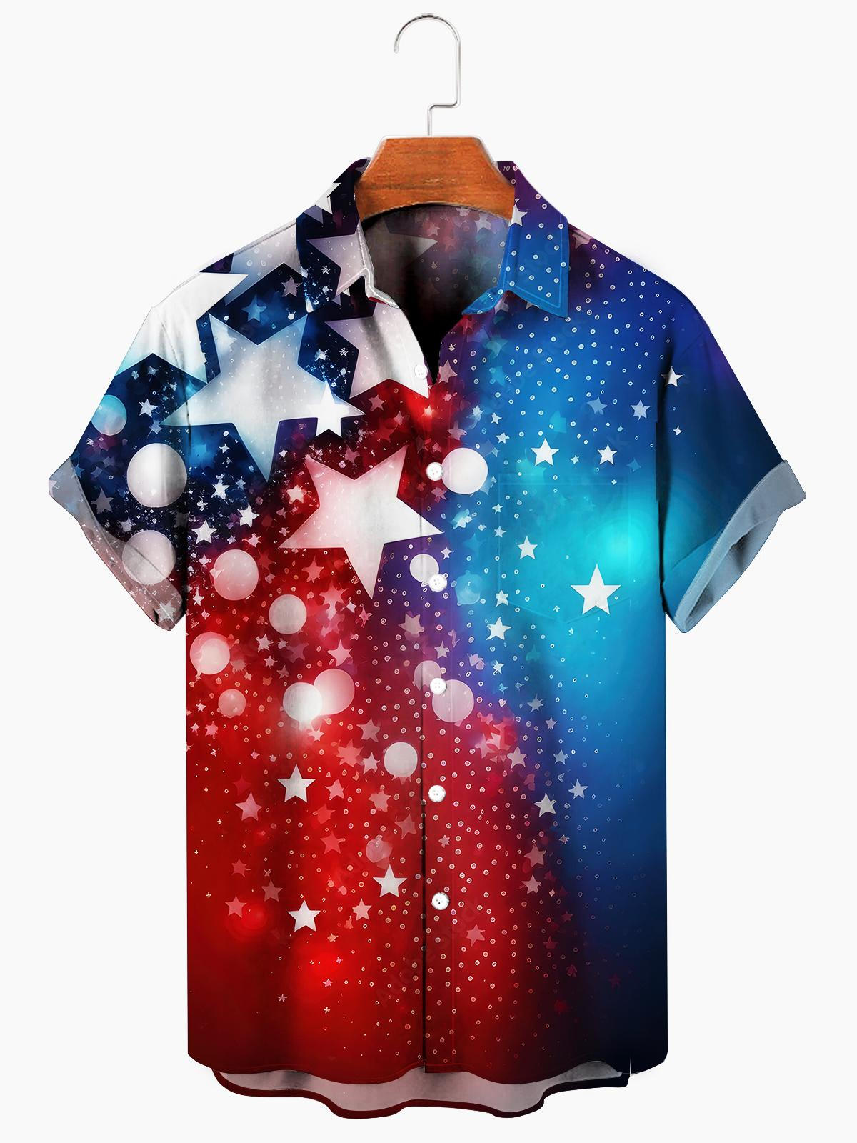 Men’S Independence Day Star Print Hawaiian Shirt