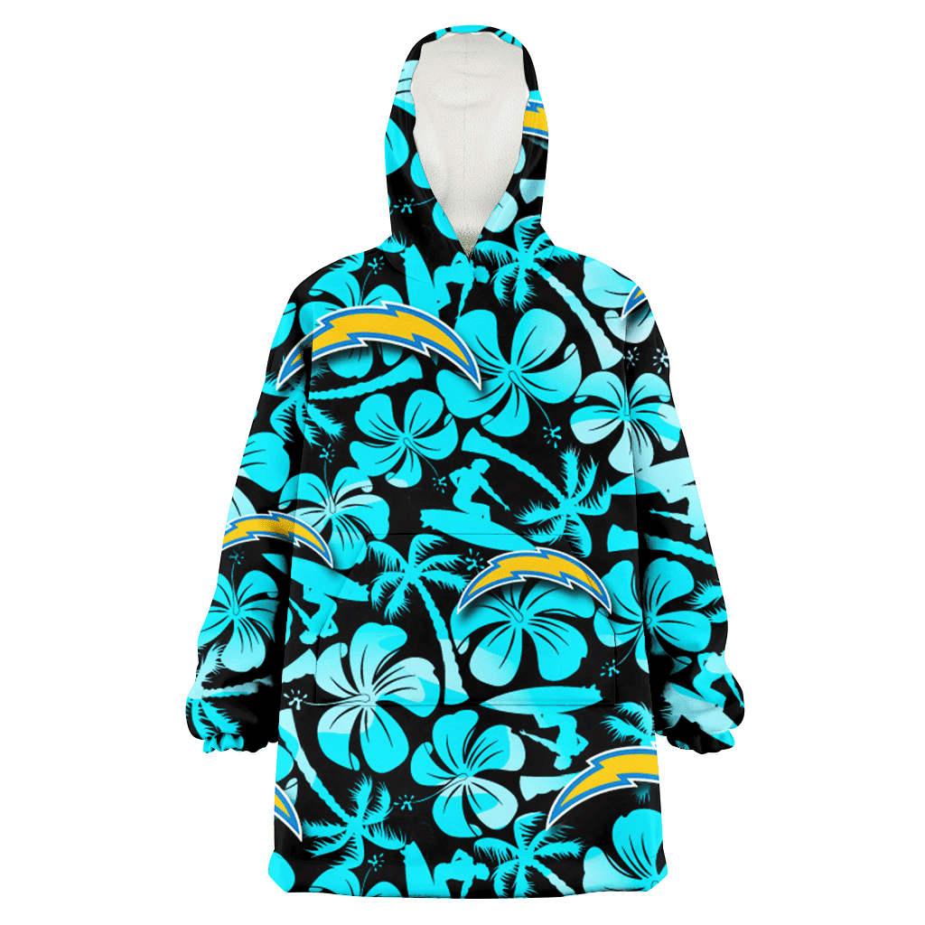 Los Angeles Chargers Blue Hibiscus Blue Coconut Tree Black Background 3D Printed Hoodie Blanket Snug Hoodie