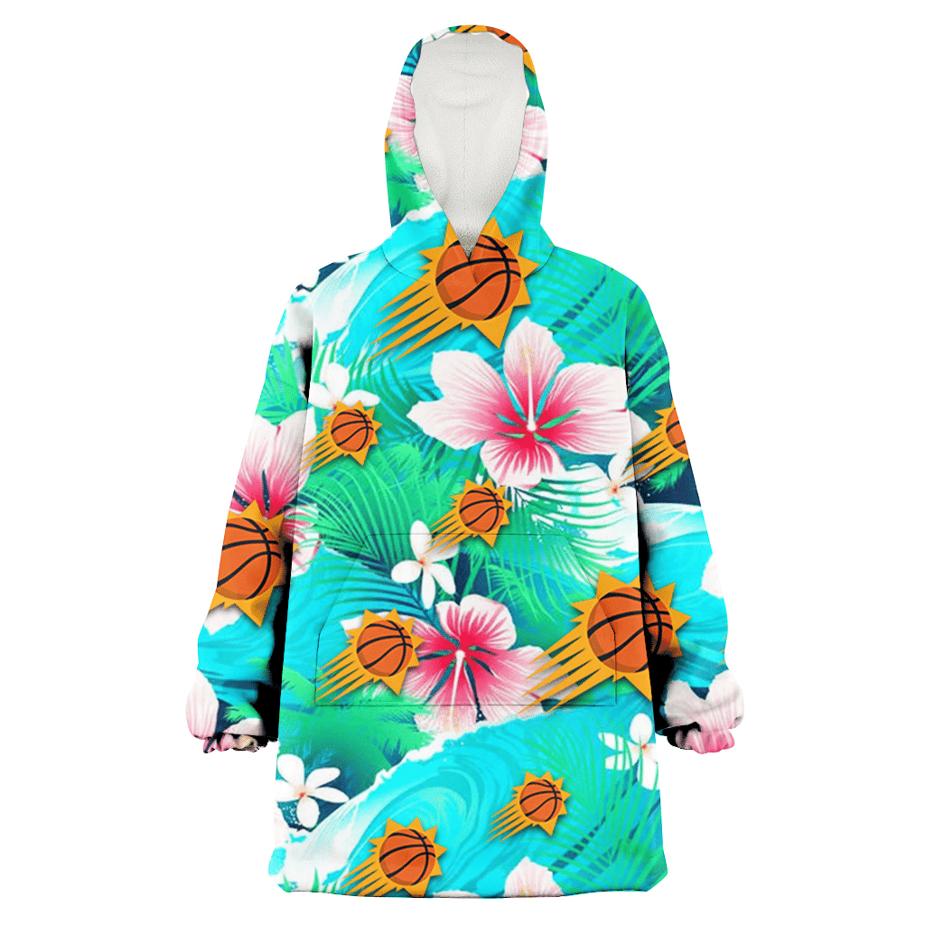 Phoenix Suns Pink Hibiscus Green Leaf Blue Background 3D Printed Hoodie Blanket Snug Hoodie