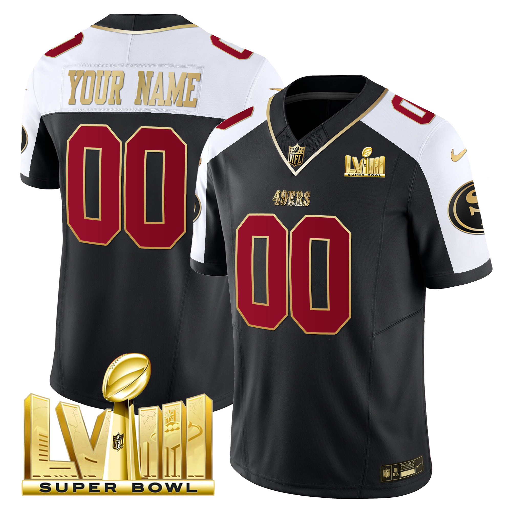 49Ers Super Bowl Lviii Gold Patch Vapor Custom Jersey – All Stitched