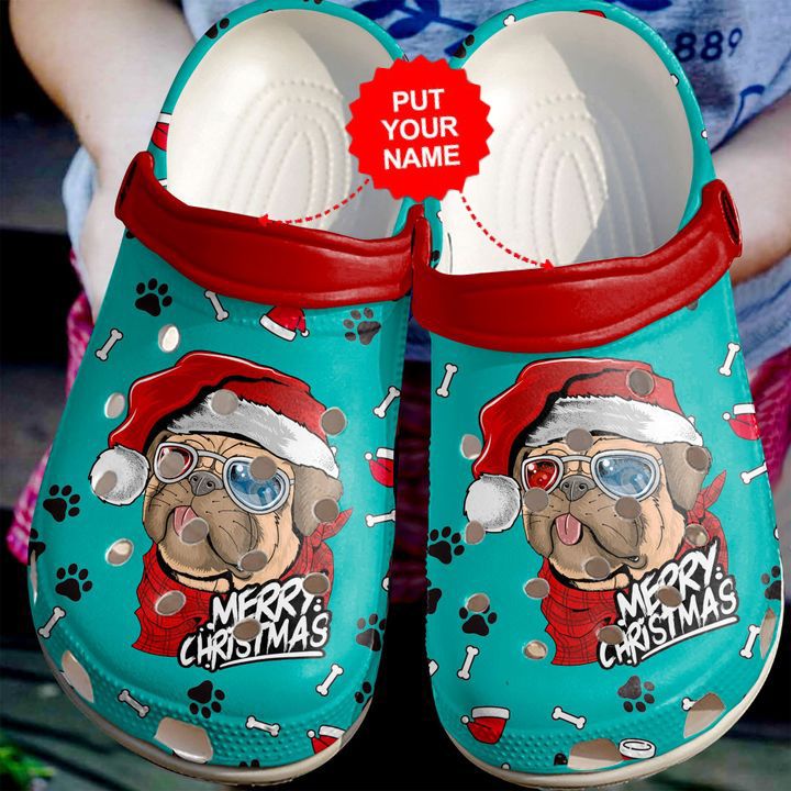 Dog Crocs - Pug Merry Christmas Personalized Clog Shoes