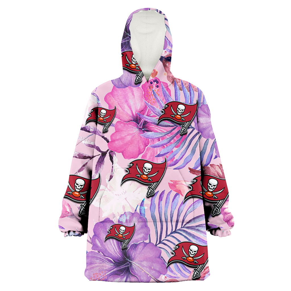 Tampa Bay Buccaneers White Purple Hibiscus Pink Hummingbird Pink Background 3D Printed Hoodie Blanket Snug Hoodie