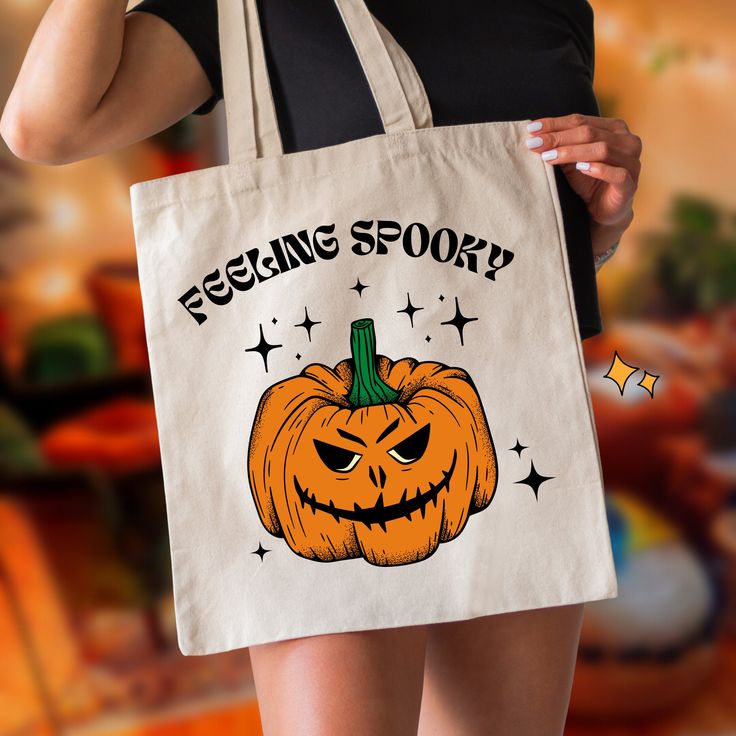 Spooky Pumpkin Halloween Canvas Tote Bag, Fall Tote Bag, Autumn Aesthetic Canvas Tote, Best Tote Bags Ideas, Cute Tote Bags Ideas, Tote Bag Design Ideas, Girls Tote Bag, Best Canvas Tote Bags Ideas