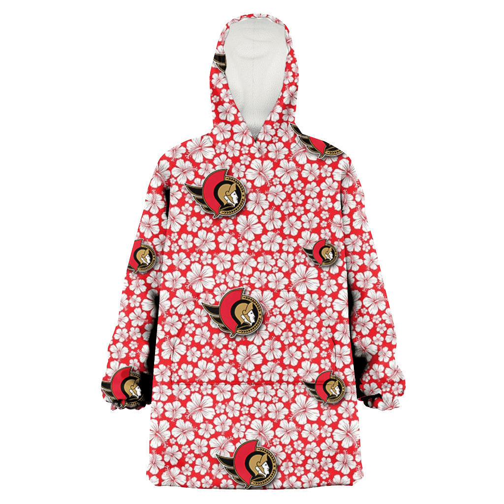 Ottawa Senators Tiny White Hibiscus Pattern Red Background 3D Printed Hoodie Blanket Snug Hoodie