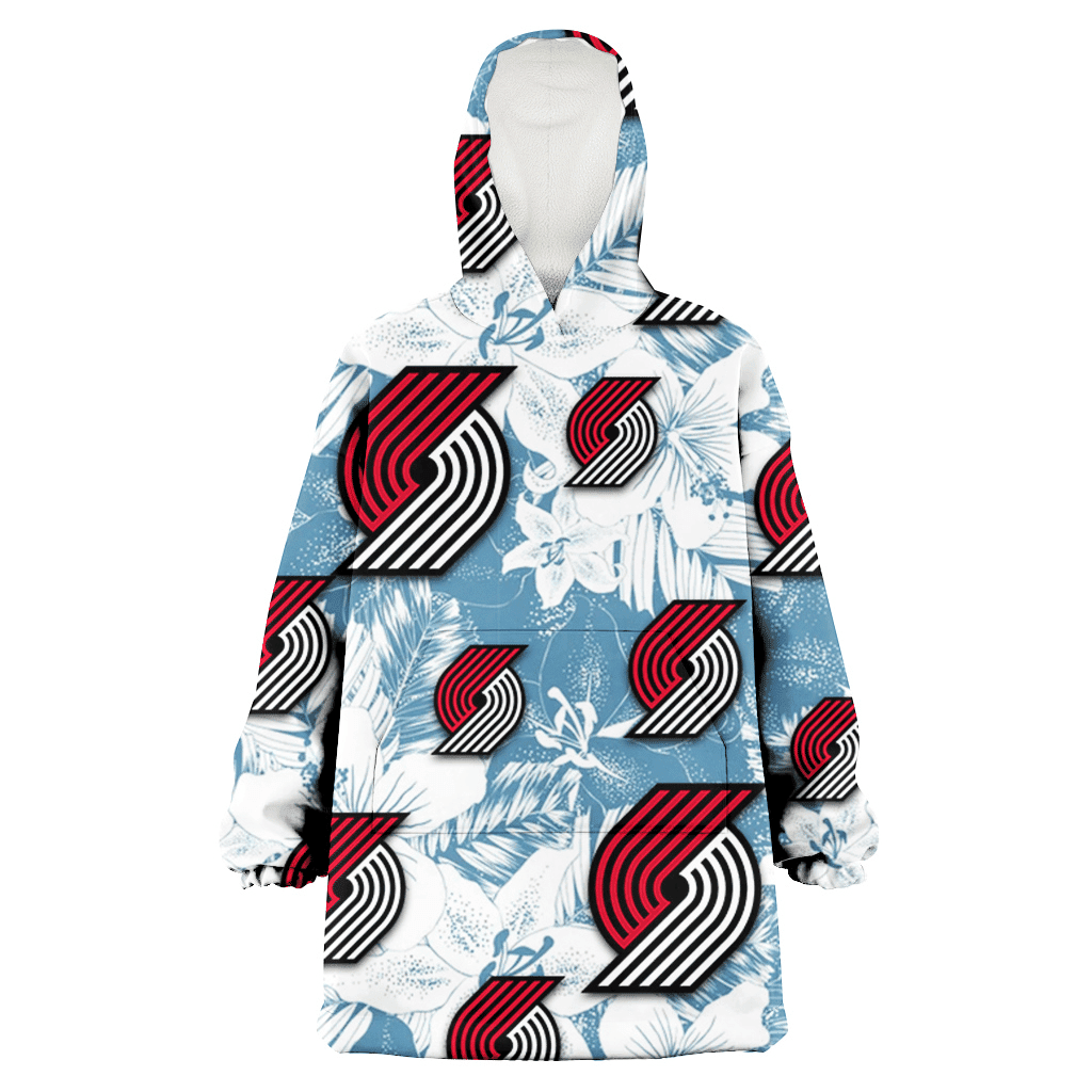 Portland Trail Blazers White Hibiscus Orchid Light Blue Background 3D Printed Hoodie Blanket Snug Hoodie