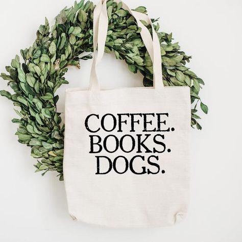 Coffee Books Dogs Canvas Tote Bag – Reusable Cotton Shopping Market Bag