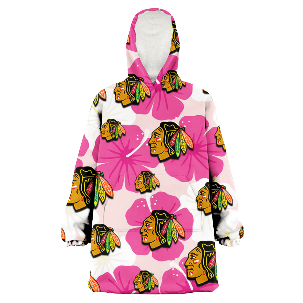 Chicago Blackhawks Pink White Hibiscus Misty Rose Background 3D Printed Hoodie Blanket Snug Hoodie