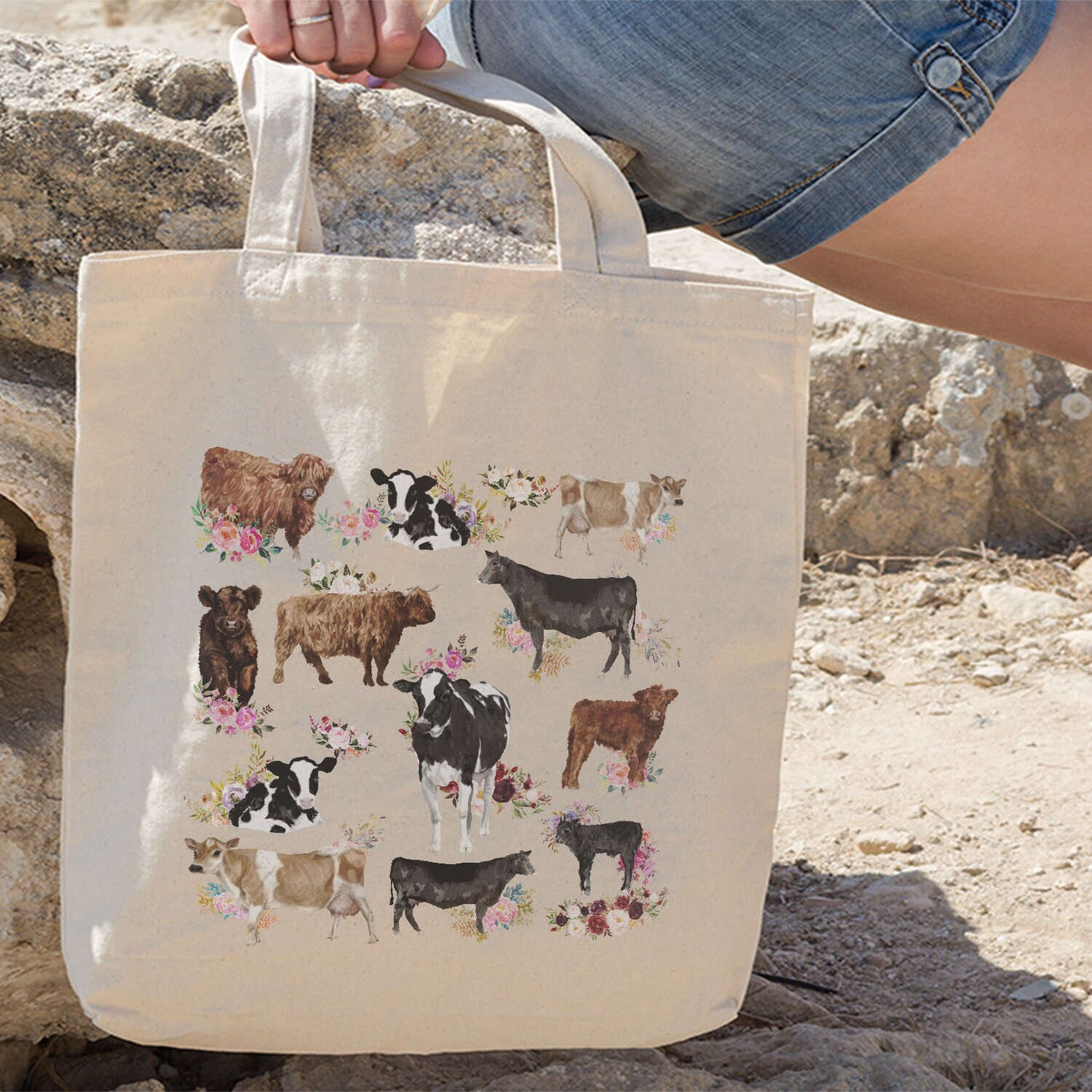 Cow Cotton Tote Bag, Farm Tote Bag, Cow Bag, Farm Tote Bag, Hand Drawn Design By Miumaxgift, Natural Cotton Tote Bag, Eco-Friendly Tote Bag