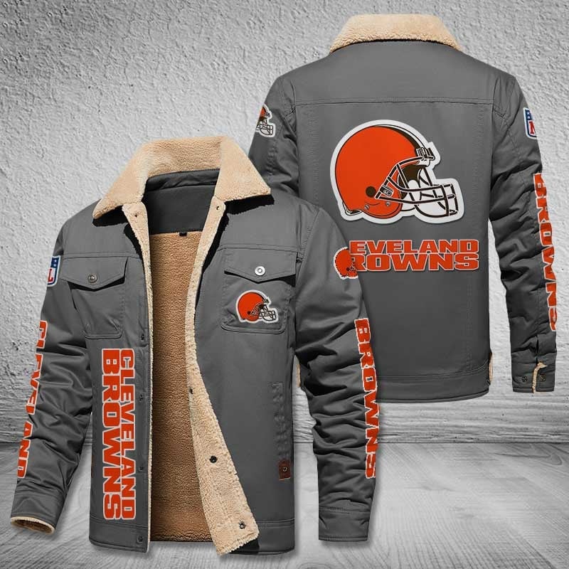 Cleveland Browns Team Name And Logo NFL Stand Collar Jacket