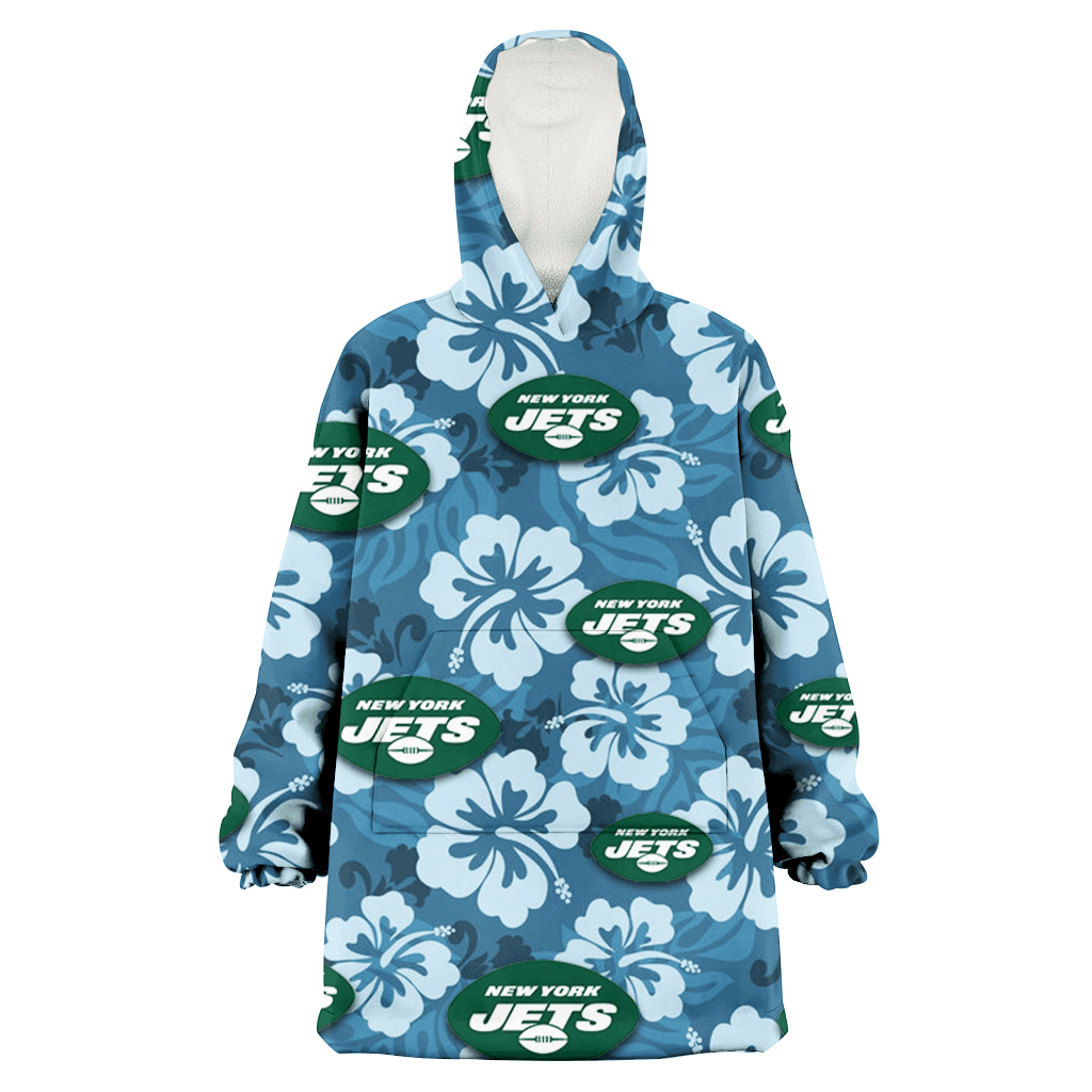 New York Jets Light Blue Hibiscus Blue Background 3D Printed Hoodie Blanket Snug Hoodie